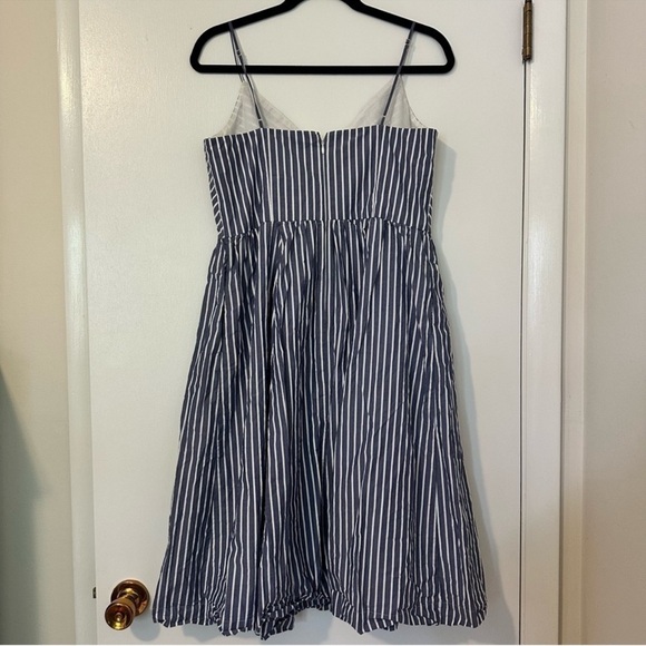 J. Crew 10 Midi Party Dress Shirting pin Stripes blue white full skirt classic - Picture 7 of 11